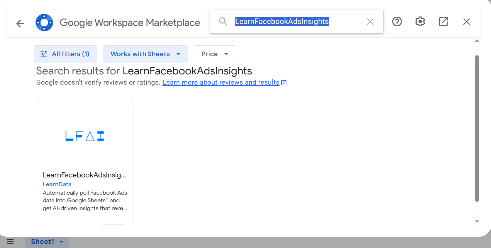 Install the LearnFacebookAdsInsights Extension. Image by Author.